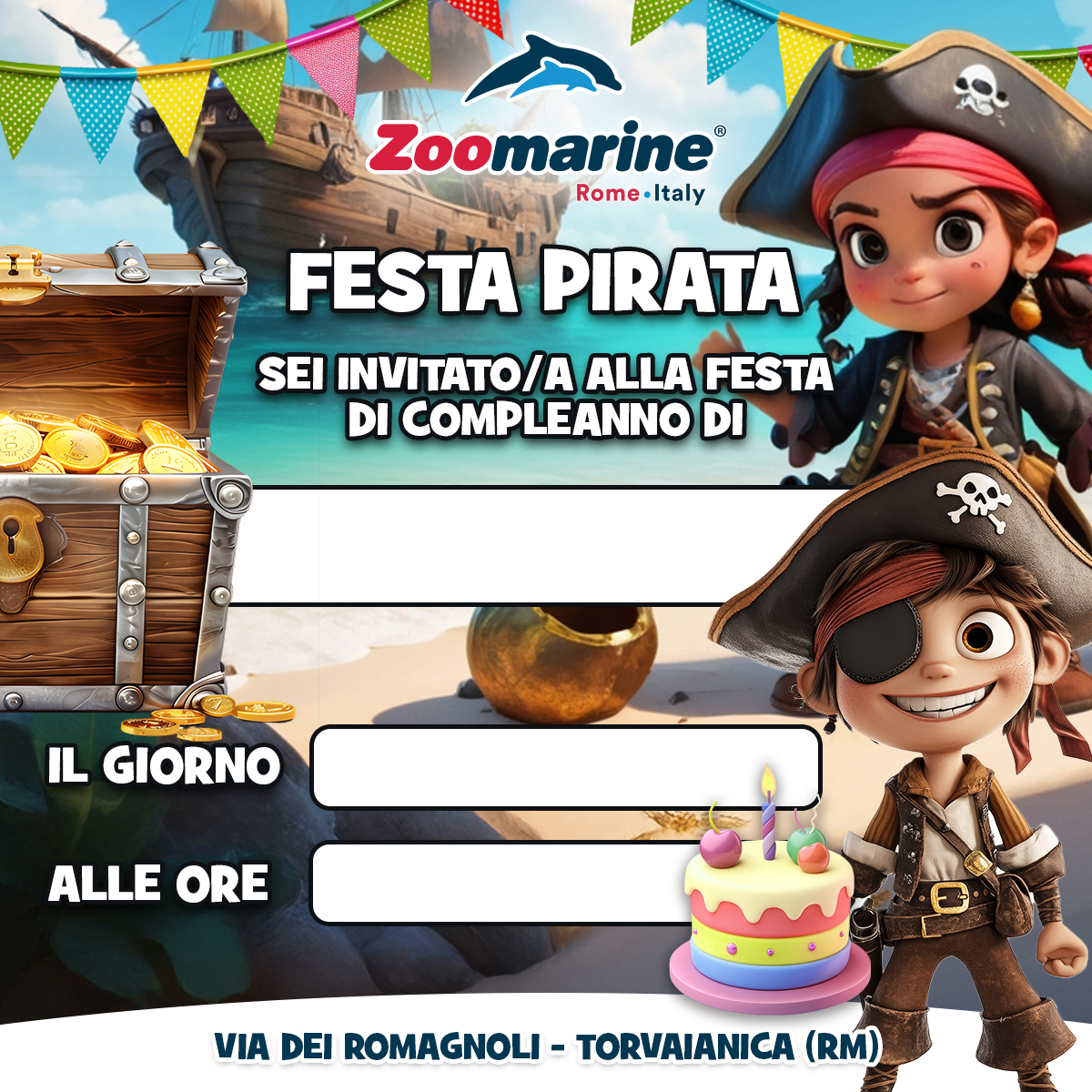 invito alla Festa di compleanno a tema Pirati
